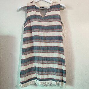 Chelsea & Theodore Womens Striped V-Neck Sleeveless Fringed Mini Dress Size 4